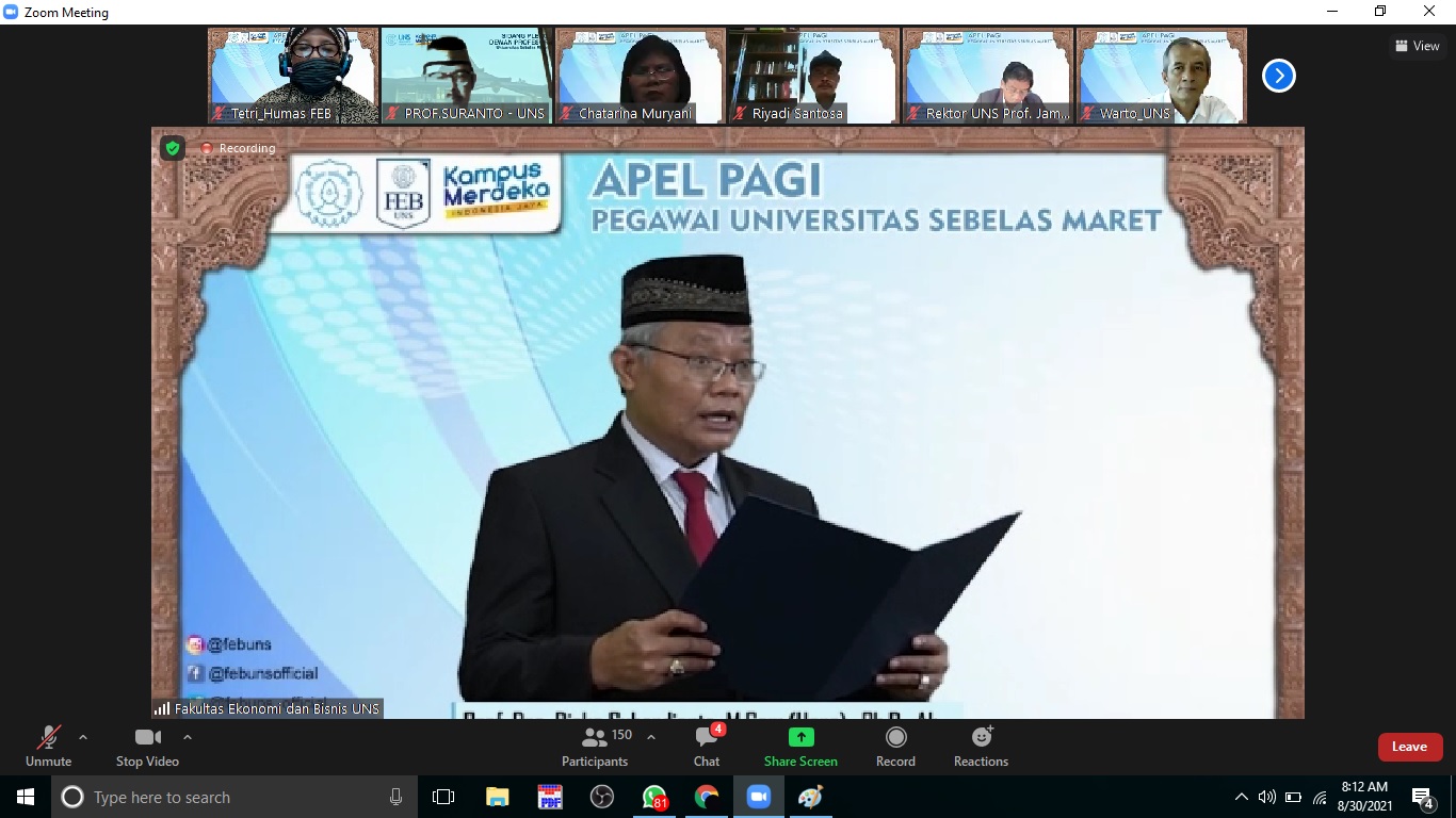 Tiga Hal Pokok Disampaikan Dekan FEB UNS dalam Apel Pagi yang Diikuti Seluruh Pegawai di Lingkungan UNS