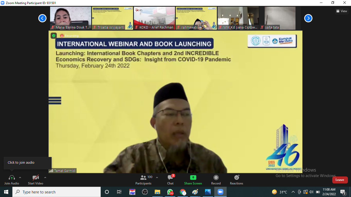 Webinar Internasional FEB UNS Bahas Economic Recovery and SDGs Insight from COVID-19 Pandemic