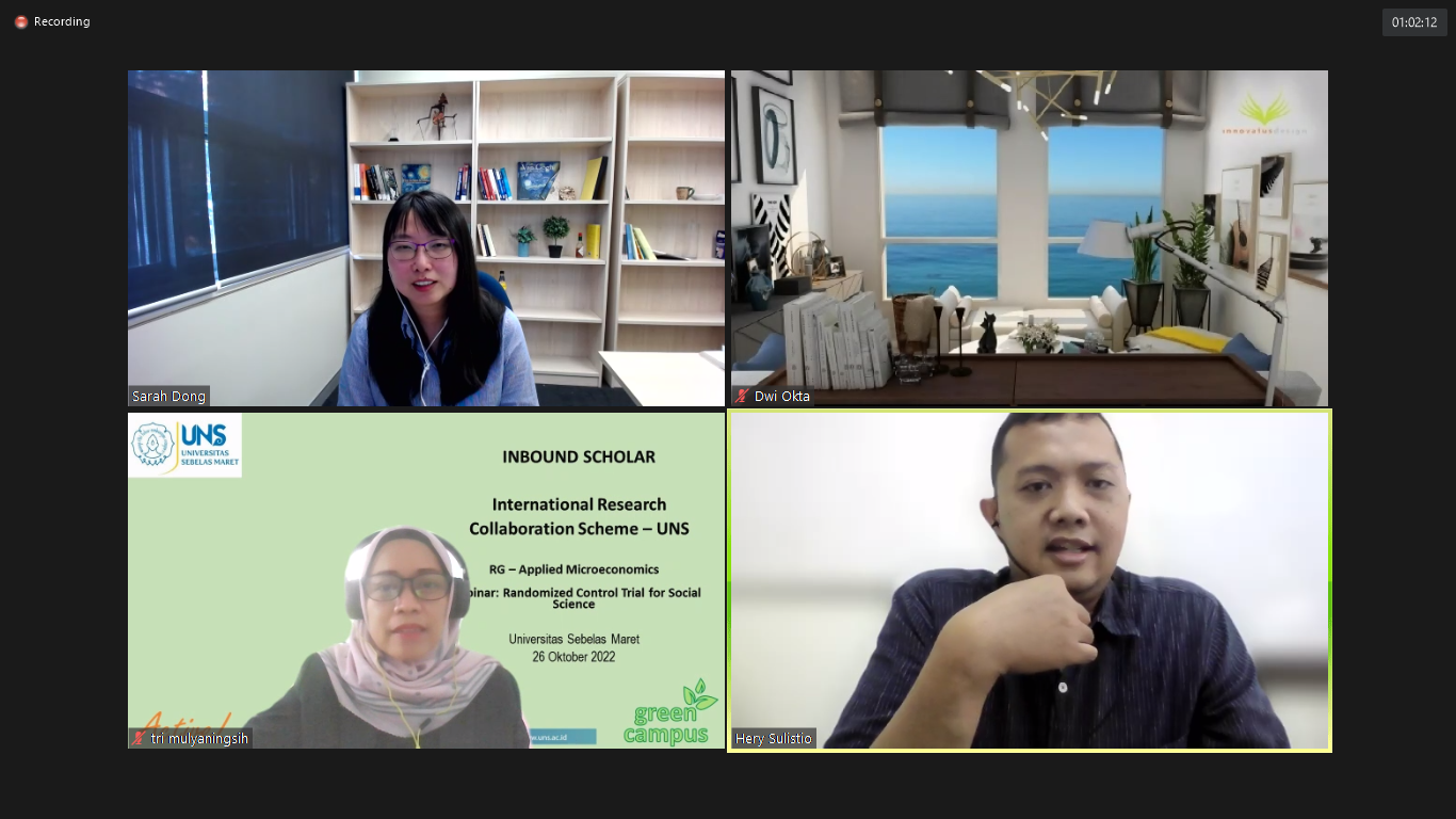 RG Mikroekonomi Terapan FEB UNS Bahas Randomized Control Trial for Social Science dalam Inbound Scholar Webinar