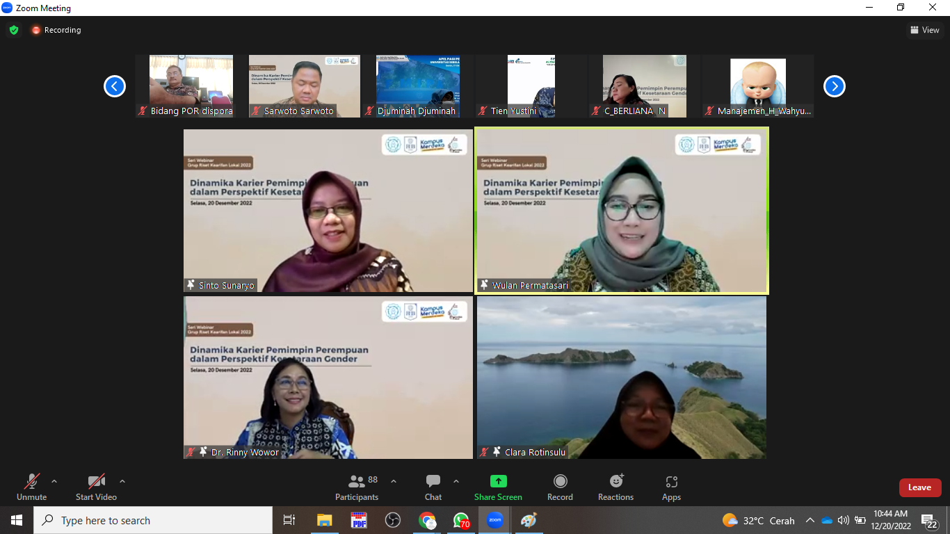 Seri Webinar Grup Riset Kearifan Lokal FEB UNS Bahas Dinamika Karier Pemimpin Perempuan dalam Perspektif Kesetaraan Gender