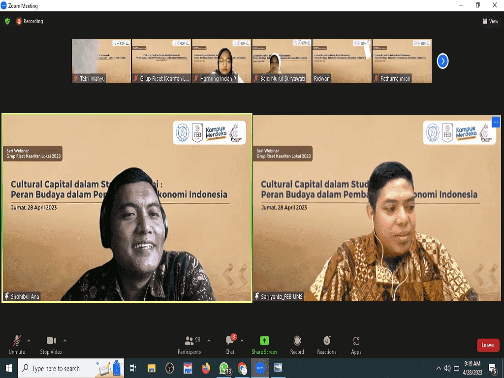 Webinar Grup Kearifan Lokal Angkat Tema Cultural Capital dalam Studi Ekonomi: Peran Budaya dalam Pembangunan Ekonomi Indonesia