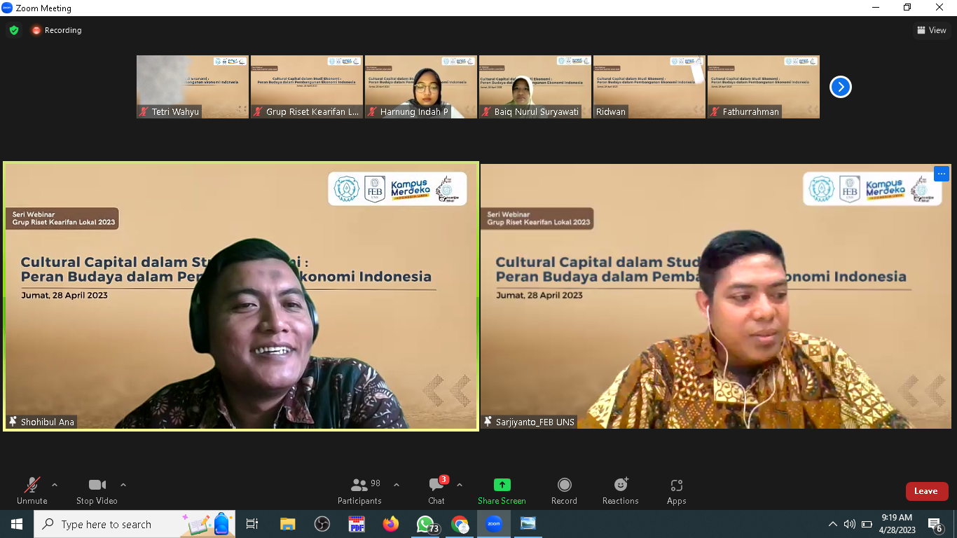 Local Wisdom Research Group Workshop, Cultural Capital in Economics Study: The Role of Culture in Indonesia’s Economy Development