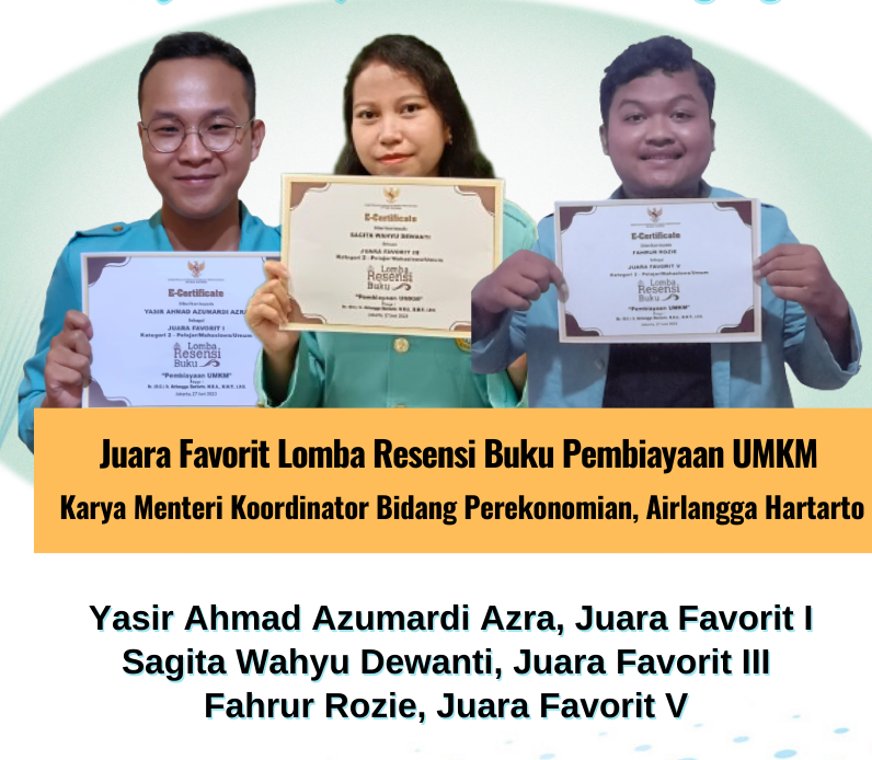 Tiga Mahasiswa FEB Raih Juara Favorit Lomba Resensi Buku Pembiayaan UMKM