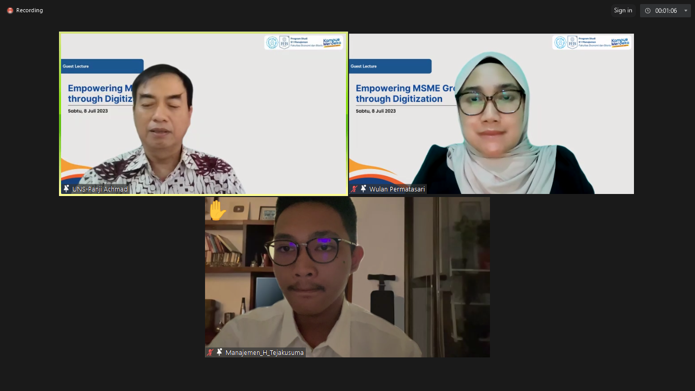 Undergraduate Management Study Program Presents Head Analyst of Bank Indonesia in Guest Lecture on Digitization of MSMEs
