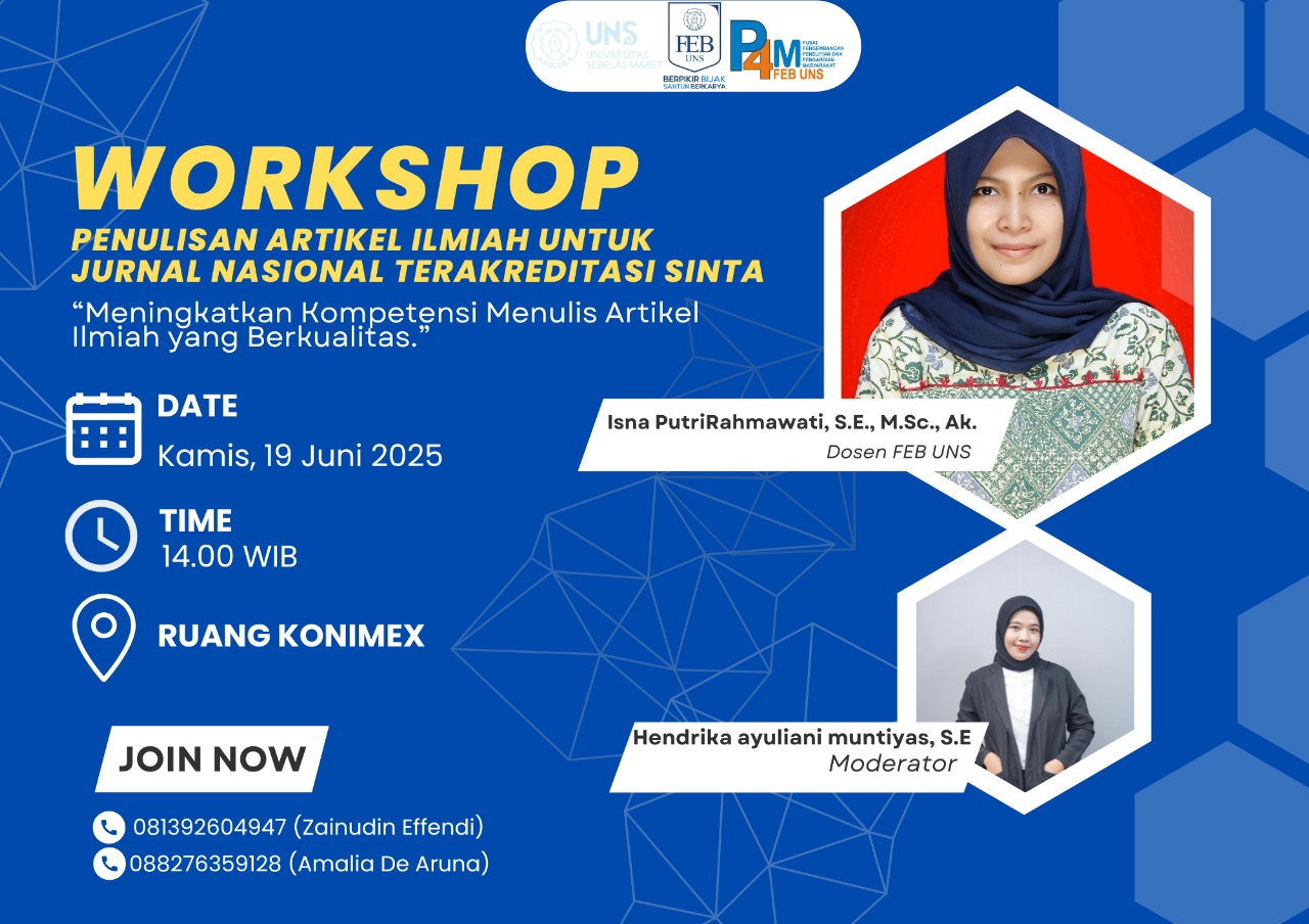 P4M FEB UNS Hadirkan Managing Editor Jurnal Akuntansi dan Bisnis di Workshop Penulisan Artikel Ilmiah untuk Jurnal Nasional Terakreditasi SINTA